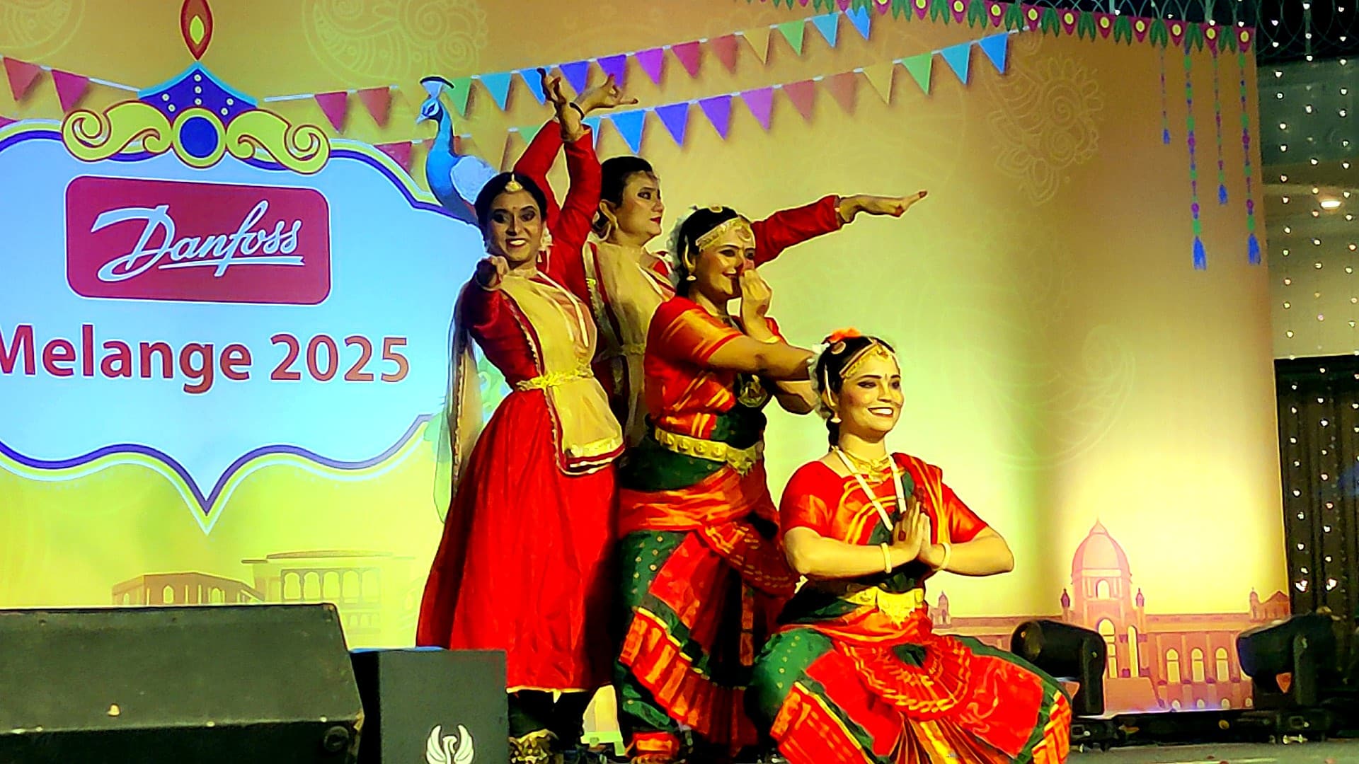 Classical dance performance in red costumes